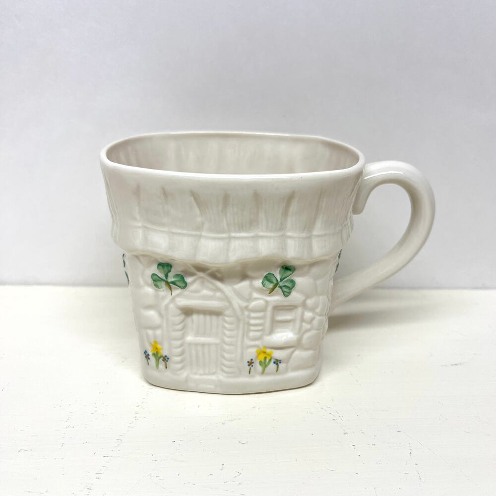 Belleek Cottage Mug Basket Weave Pattern Irish Porcelain